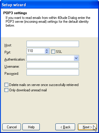 Setup wizard: POP3 settings