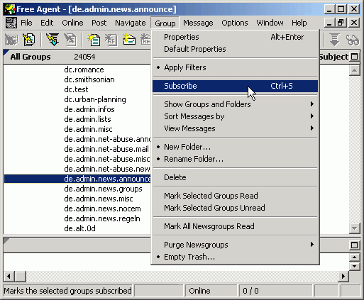 Subscribing newsgroups