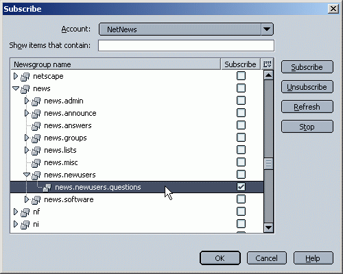 Subscribe a newsgroups