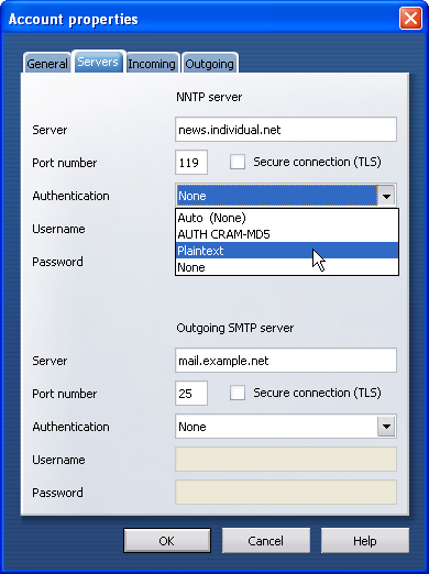 Register 'Servers': Authentication - Plaintext