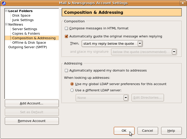 Account Settings: Composition & Addressing