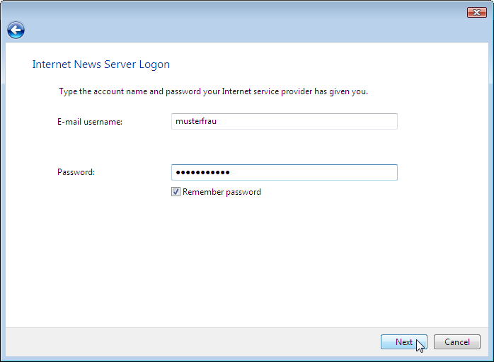 Wizard: Internet News Server Logon